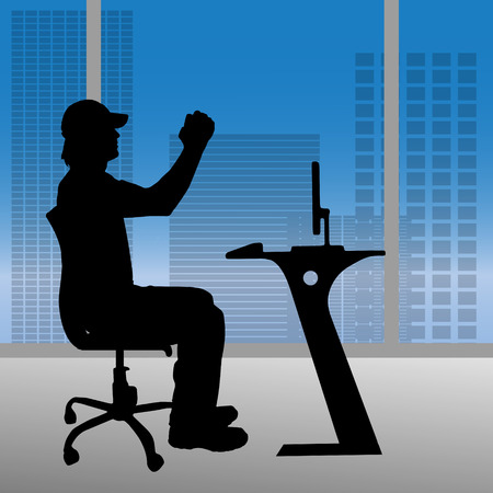 Vector silhouettes of man in the office.のイラスト素材