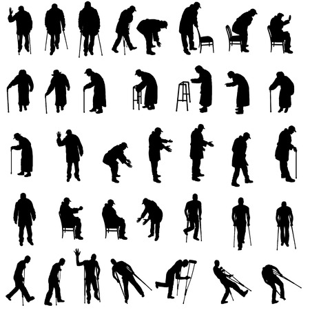 Vector silhouette of old people on white background.のイラスト素材