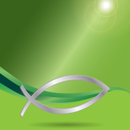 Vector illustration Christian fish symbol on green background.のイラスト素材