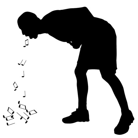 Vector silhouette of a man who vomits notes.のイラスト素材