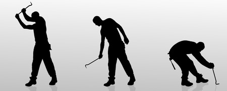 Vector silhouette of a man who is a worker and has the tools.のイラスト素材