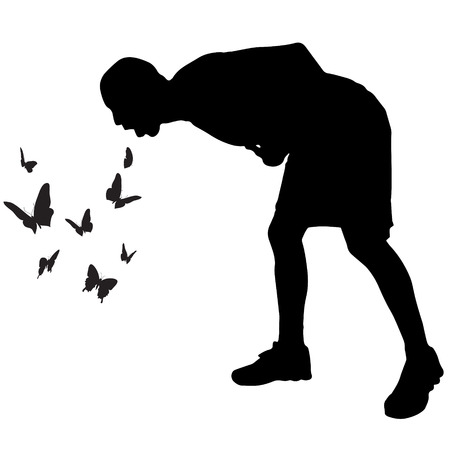 Vector silhouette of a man who vomits butterflies.のイラスト素材