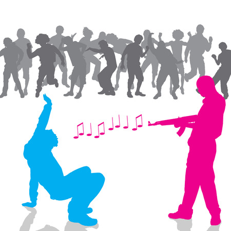 Vector silhouette of a man with a gun on a white background.のイラスト素材