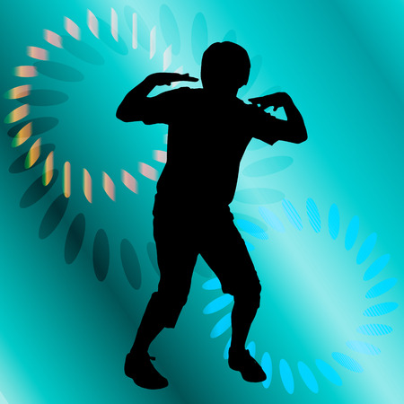 Vector silhouette of a man who dances between the lights.のイラスト素材