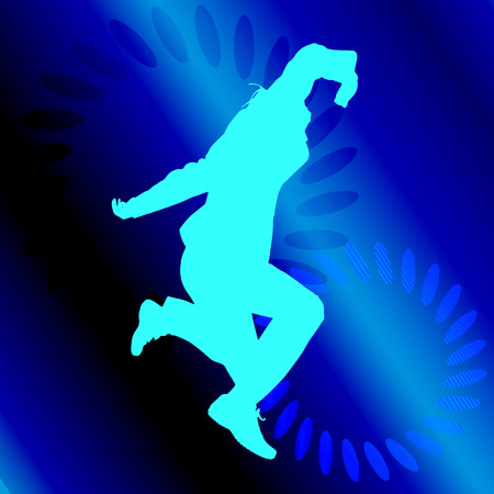 Vector silhouette of a man who dances between the lights.のイラスト素材