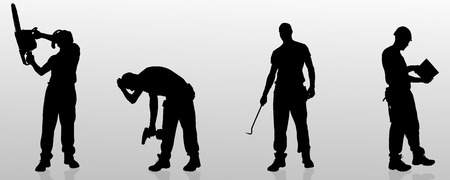 Vector silhouette of a man who is a worker and has the tools.のイラスト素材