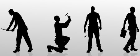 Vector silhouette of a man who is a worker and has the tools.のイラスト素材