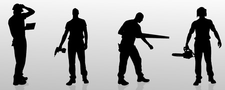 Vector silhouette of a man who is a worker and has the tools.のイラスト素材