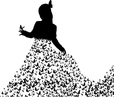 Vector illustration of a princess with butterflies on a white background.のイラスト素材