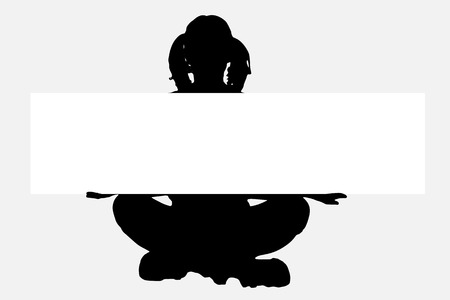 Vector silhouette of a woman with a sign for text.のイラスト素材