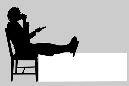 Vector silhouette of a woman with a sign for text.のイラスト素材