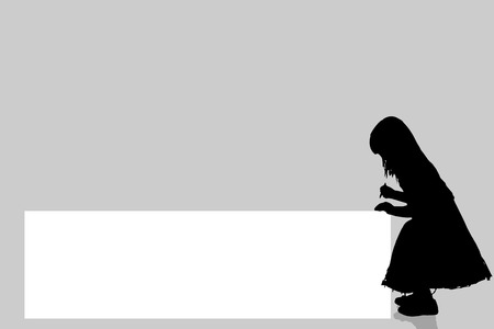 Vector silhouette of a girl with a sign for text.のイラスト素材