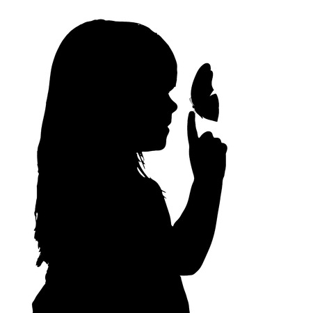 Vector silhouette of a girl with a butterfly.のイラスト素材