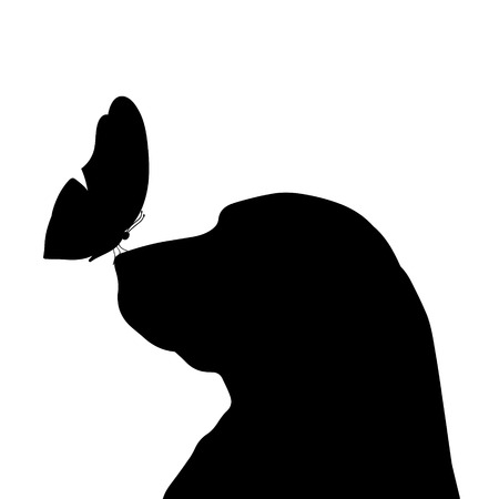 Vector silhouette of a dog with butterfly.のイラスト素材