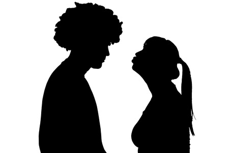 silhouette of a couple on a white background.のイラスト素材