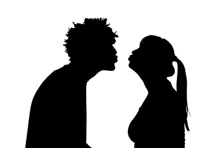 silhouette of a couple on a white background.のイラスト素材