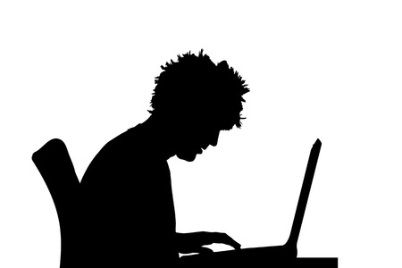 silhouette of a man who works on a computer.のイラスト素材