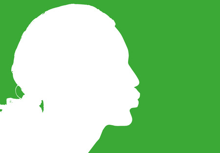 Vector silhouette profile of a man on a green background.のイラスト素材
