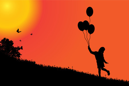 silhouette of a girl at sunset.のイラスト素材