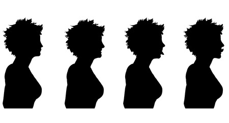 Vector silhouette of a woman in profile on a white background.の写真素材