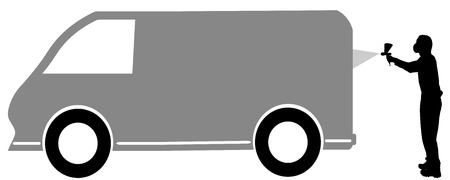 Vector silhouette of a painter who squirts car.のイラスト素材