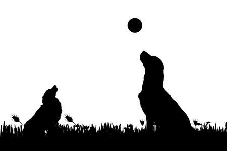 Vector silhouette of a dog in nature.のイラスト素材