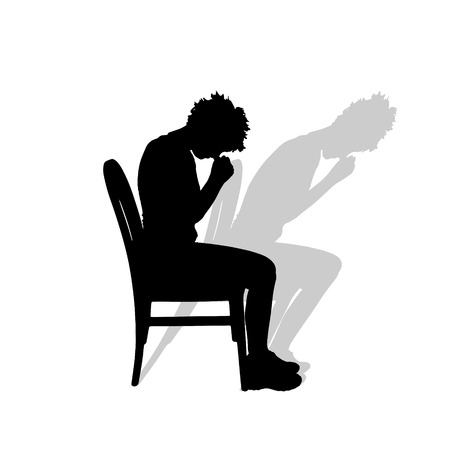 Vector silhouette of a woman praying on a white background.のイラスト素材