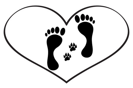 Vector illustration of a human foot with dog foot in a heart.のイラスト素材