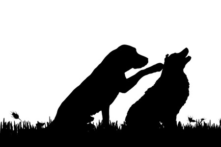 Vector silhouette of a dog in nature.のイラスト素材