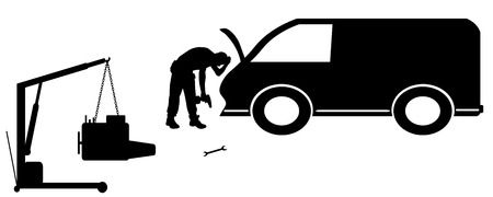 Vector silhouette car repairs on a white background.のイラスト素材