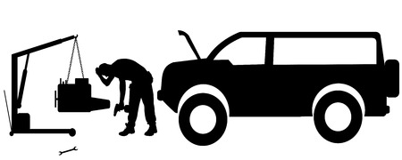 Vector silhouette car repairs on a white background.のイラスト素材