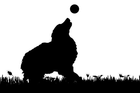 Vector silhouette of a dog in nature.のイラスト素材