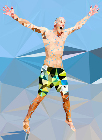 Low poly man jumping on the sea.のイラスト素材