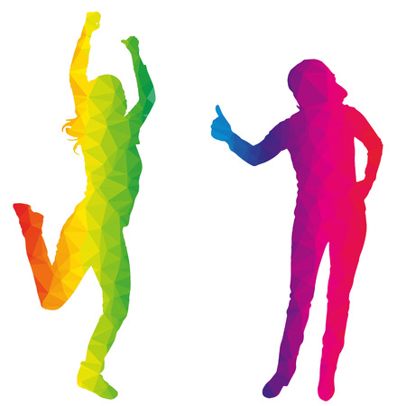 Vector silhouette dancers of low poly style.のイラスト素材