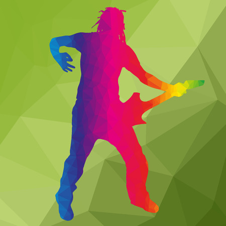 Colored silhouette of the musician low poly style.のイラスト素材
