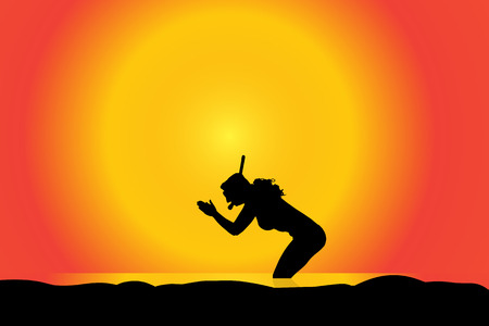 Vector illustration of a beach with divers.のイラスト素材