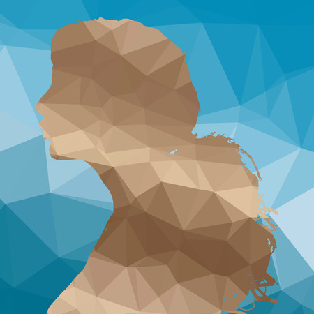 Low poly face silhouette on blue background.のイラスト素材