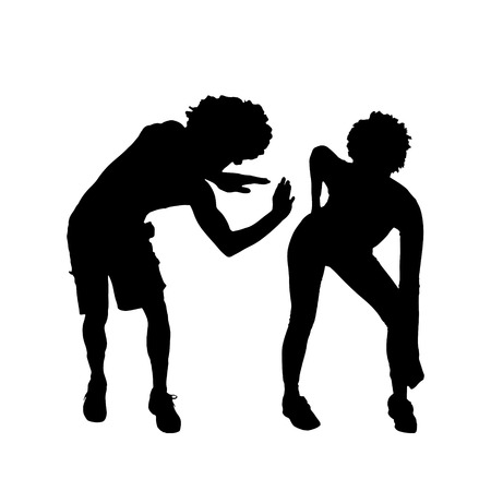 Vector silhouette of a dancing couple on a white background.のイラスト素材