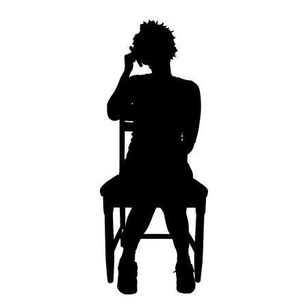 Vector silhouette of a woman who is sitting on a white background.のイラスト素材