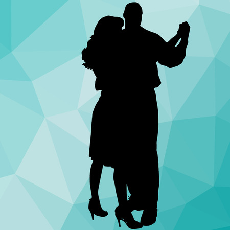Silhouette dancing people with low poly backgroundのイラスト素材