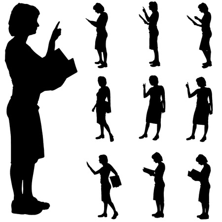 Black silhouette of womans on white  background.のイラスト素材