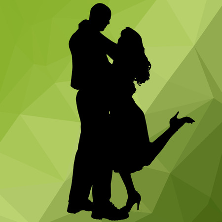 Silhouette dancing people with low poly backgroundのイラスト素材