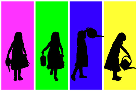 Vector silhouette of children on a colored background.のイラスト素材