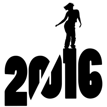 black silhouette vector illustration 2016 New Year