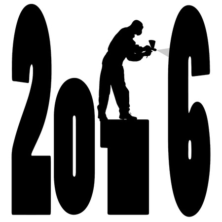 black silhouette vector illustration 2016 New Yearのイラスト素材