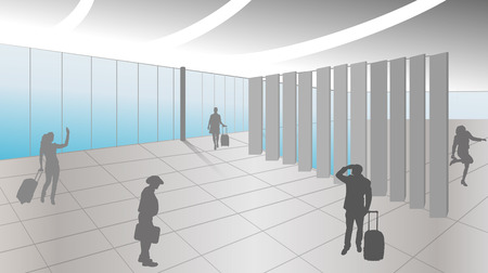 vector silhouette of people at the airportのイラスト素材