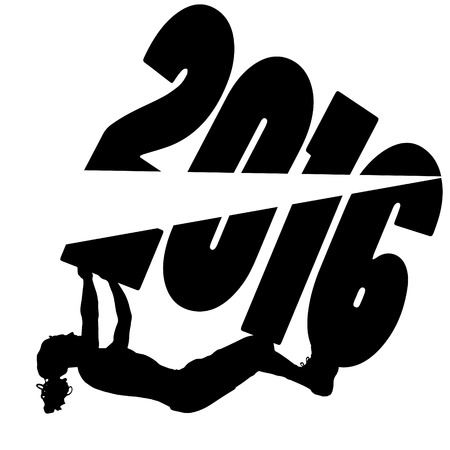 black silhouette vector illustration 2016 New Yearのイラスト素材