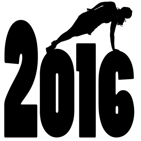 black silhouette vector illustration 2016 New Yearのイラスト素材