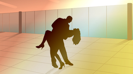 vector silhouette of couple in dance lessonsのイラスト素材