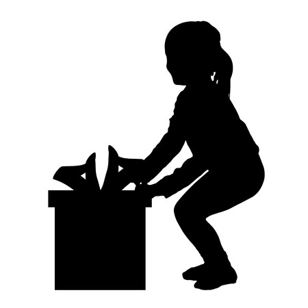 Vector silhouette of a girl with a gift.のイラスト素材